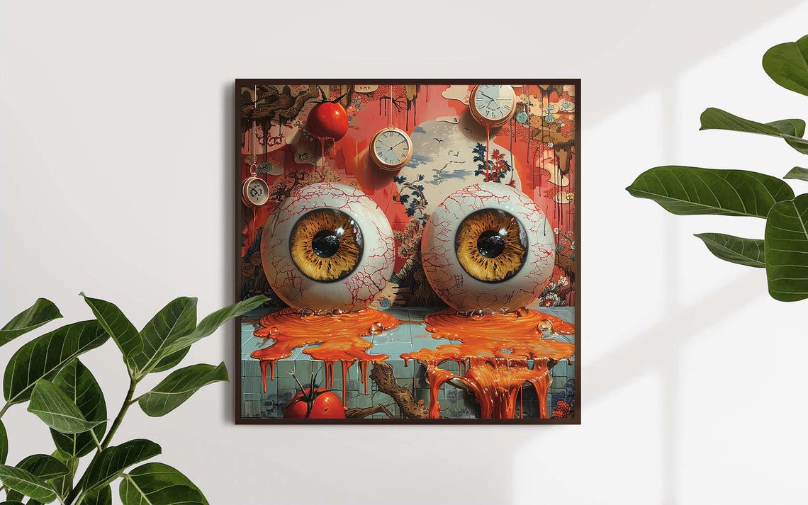 Surreal Giant Eyeballs Melting Clocks Weird Dream Art Poster - Image 4