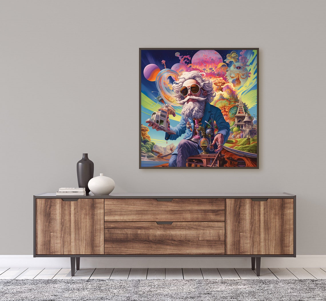 Eccentric White Haired Inventor Psychedelic Cosmic Genius Art Poster - Image 2