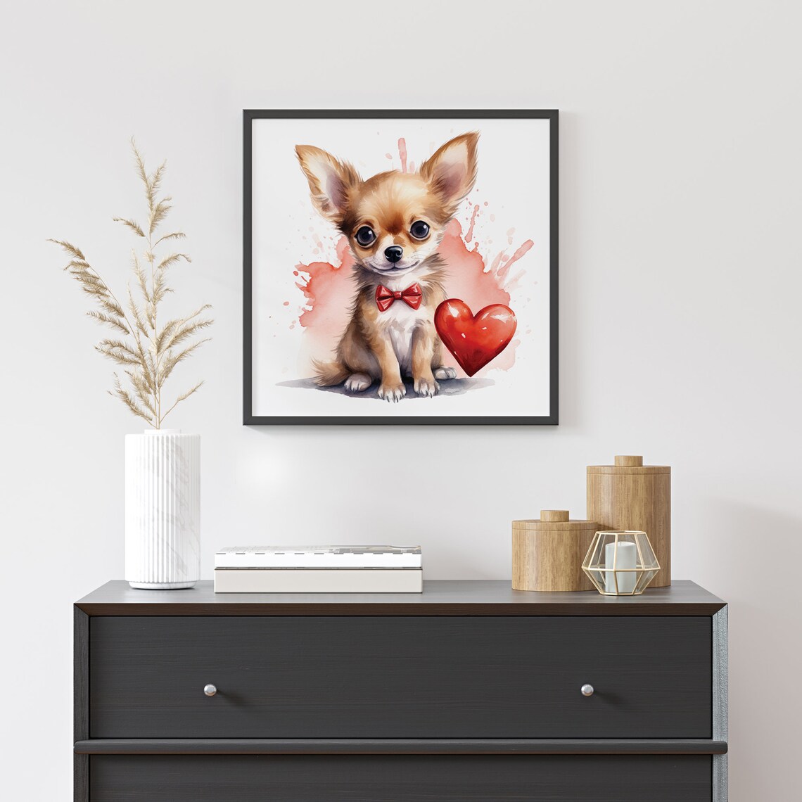 Watercolor Chihuahua Puppy With Red Bow Tie And Heart Valentine Poster - Image 5