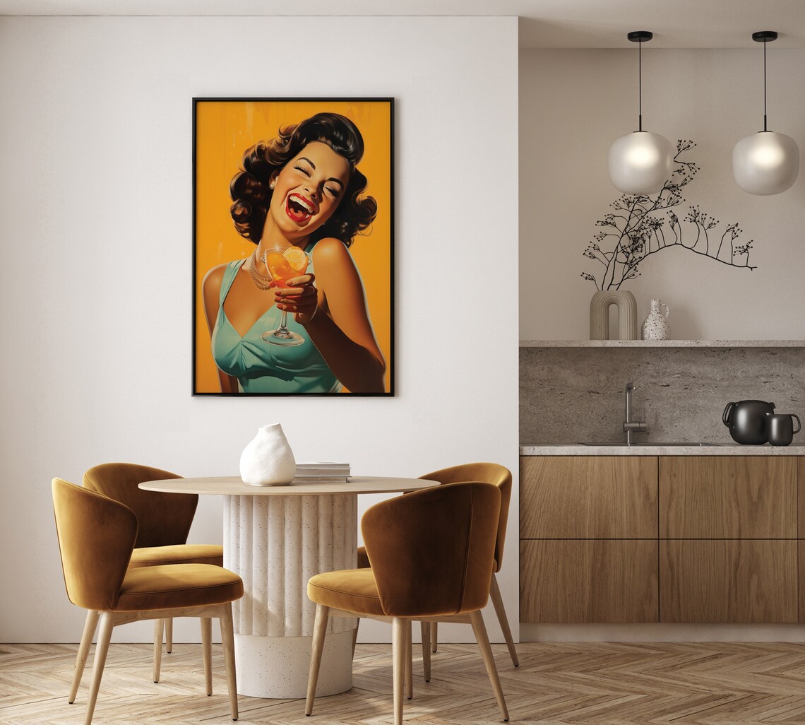 Vintage Pin Up Woman Laughing Cocktail Retro Bar Decor Poster - Image 4