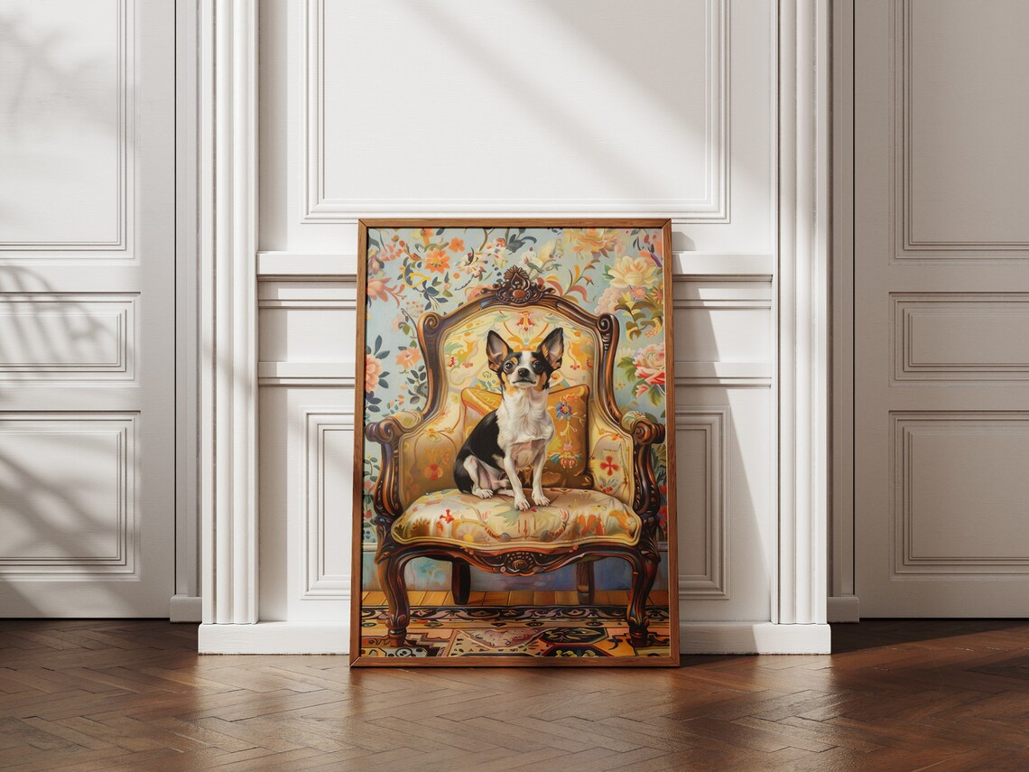 Chihuahua Throne Chair Floral Vintage Elegant Dog Portrait Poster - Image 4
