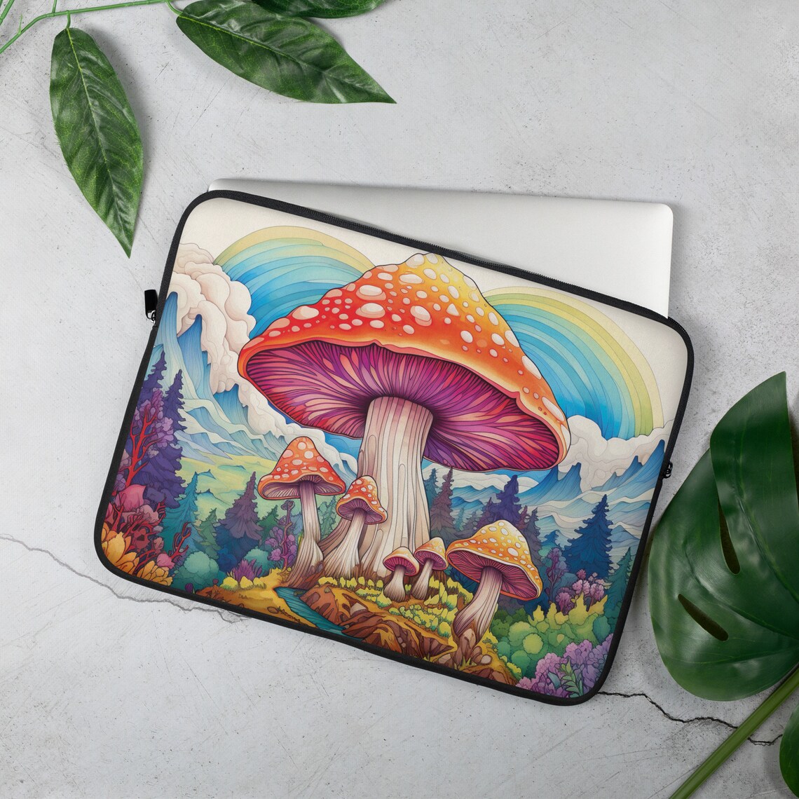 Colorful Psychedelic Mushroom Valley Rainbow Hills Illustration Poster - Image 3