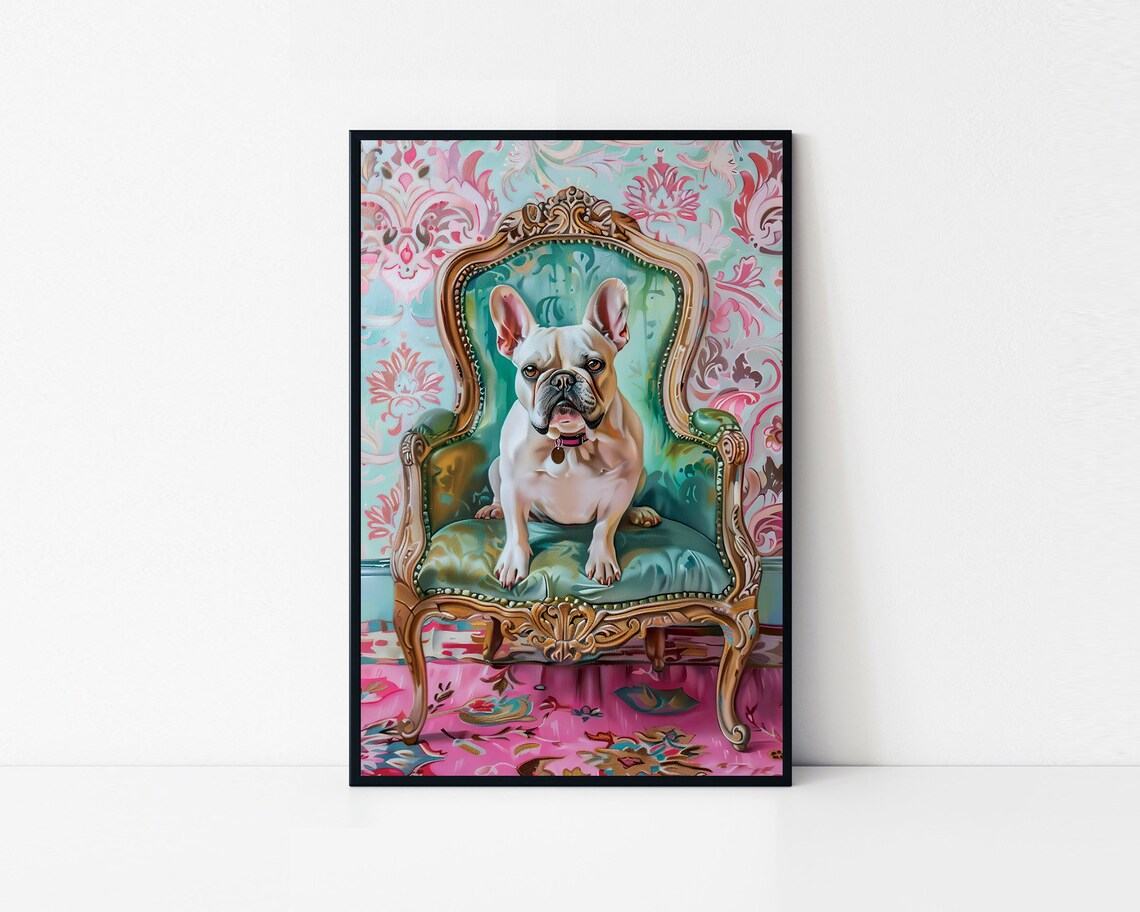 French Bulldog Throne Chair Elegant Pink Baroque Dog Portrait Poster