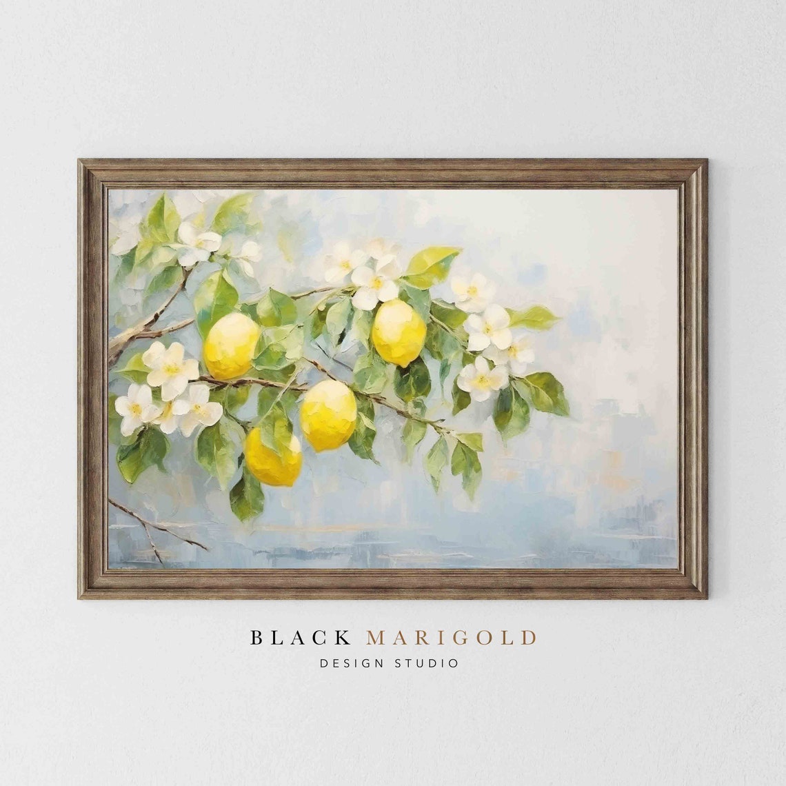 Sunlit Lemon Branch With Ripe Fruit and White Blossoms Poster