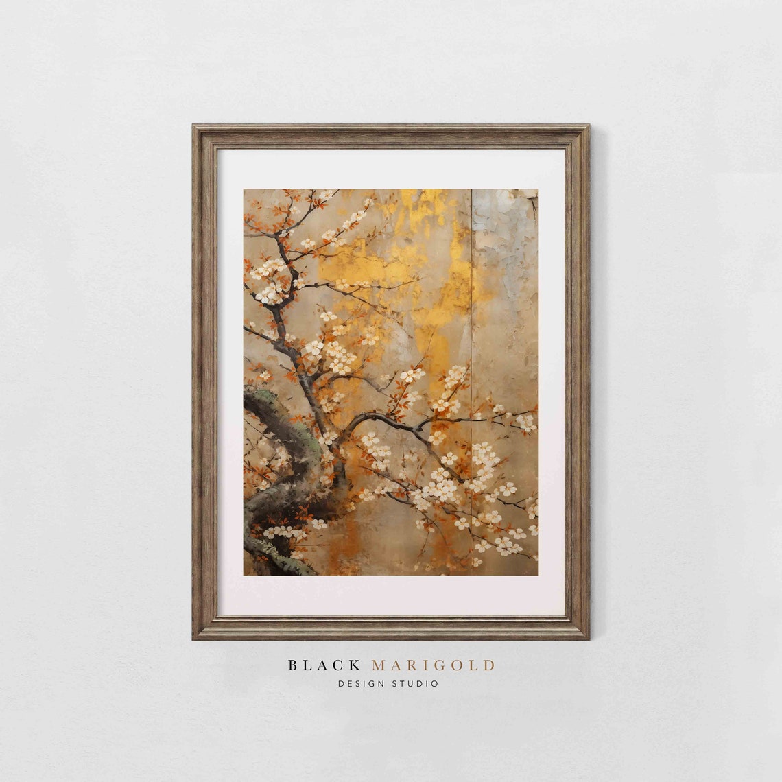 Cherry Blossom Branches on a Gold Leaf Gilded Background Poster - Image 2