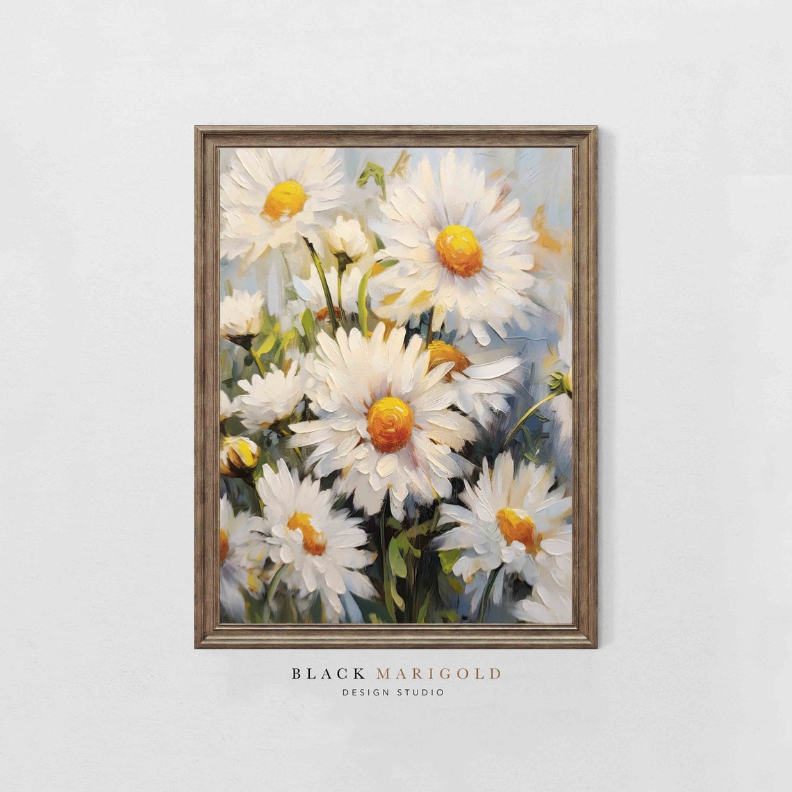 Cheerful White Daisies in Full Bloom Impasto Floral Wall Art
