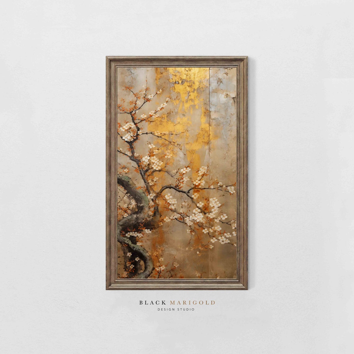 Cherry Blossom Branches on a Gold Leaf Gilded Background Poster