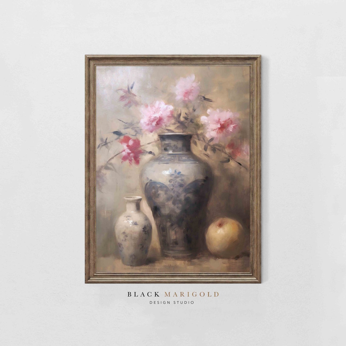 Pink Peonies in Blue Porcelain Vase Vintage Still Life Poster - Image 2