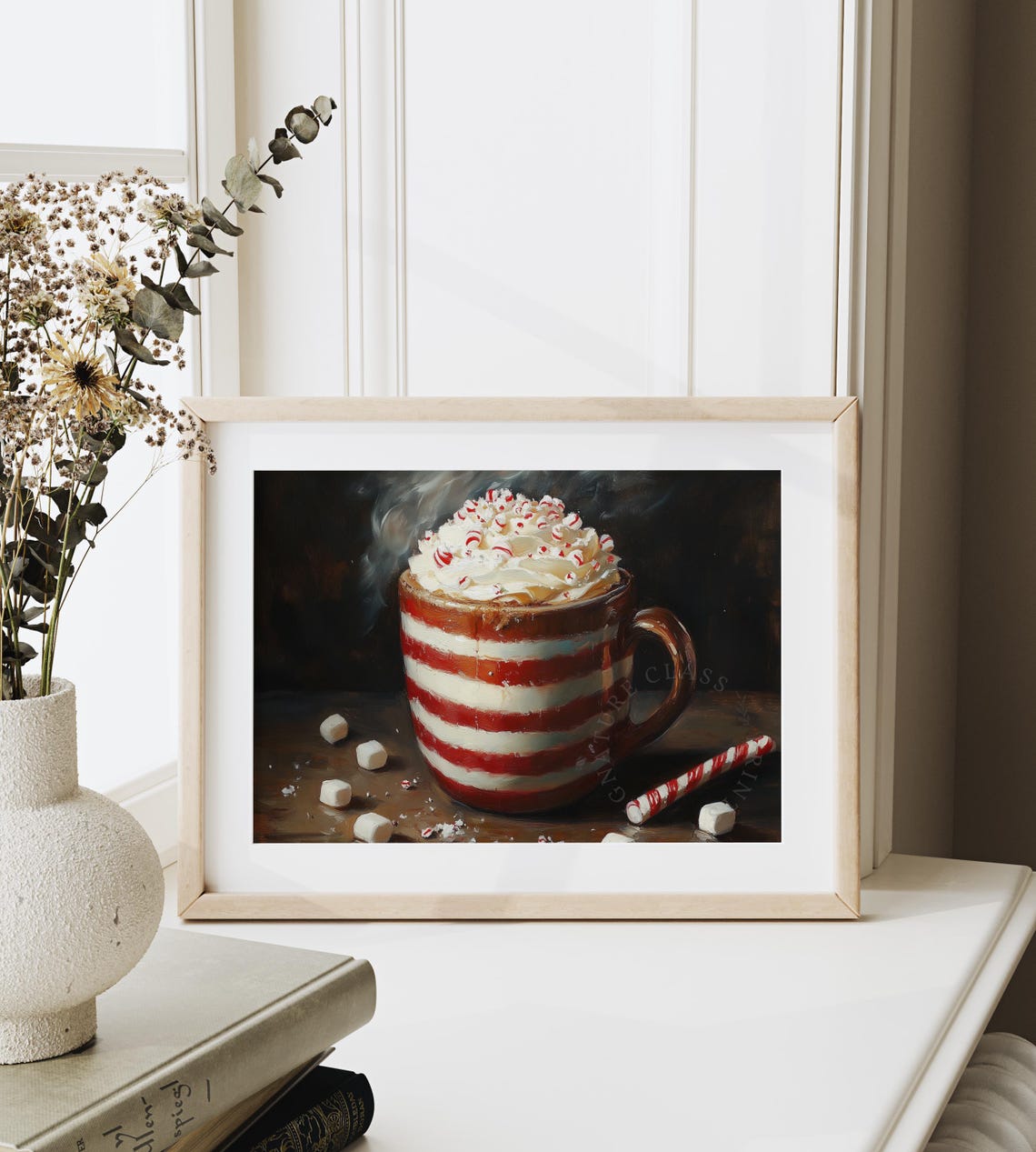 Peppermint Hot Cocoa In Striped Mug With Whipped Cream Art Poster - Image 6