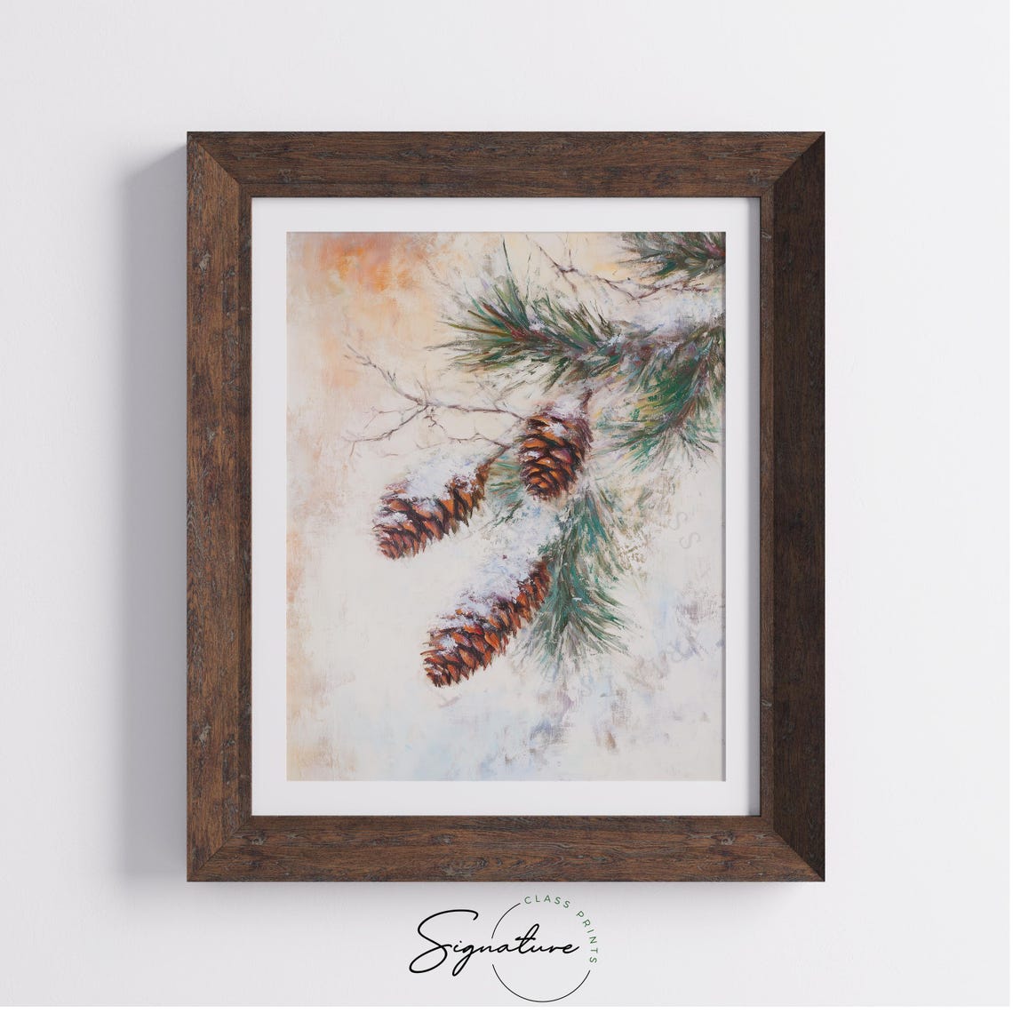 Snow Dusted Pine Cones on Frosty Branch Winter Botanical Poster - Image 3
