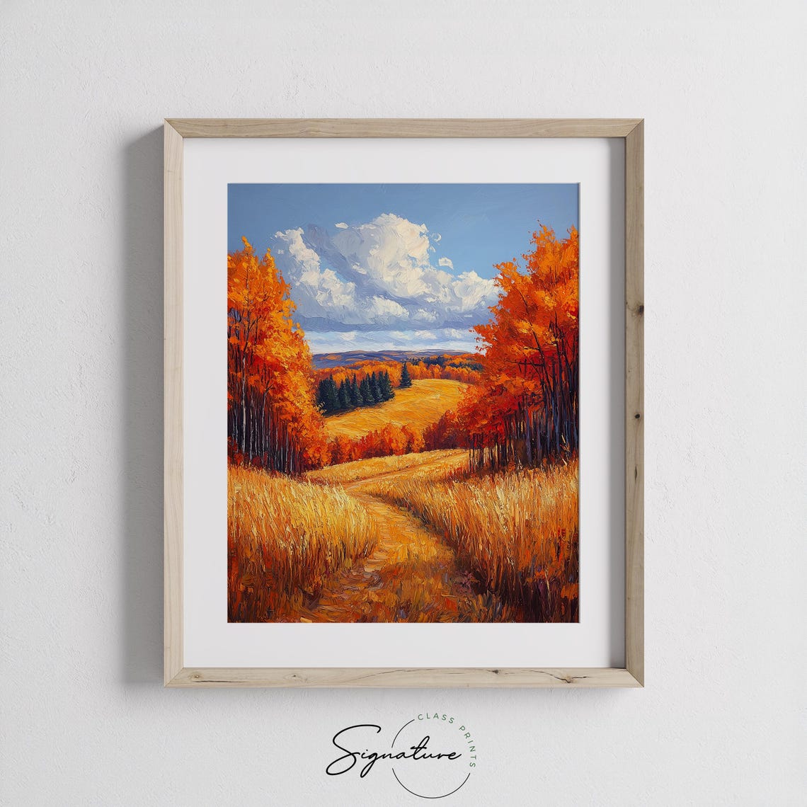 Autumn Meadow Path Orange Foliage Golden Rolling Hills Painting Print - Image 3