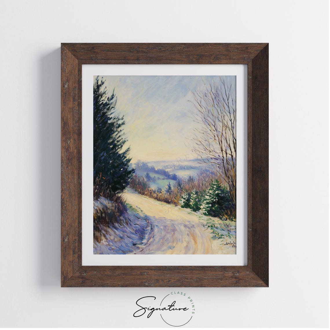 Winding Snowy Country Road Through Winter Hills Landscape Poster - Image 2
