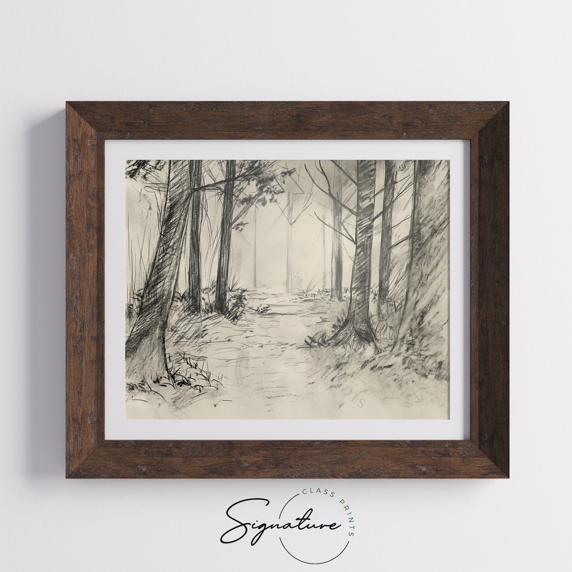 Secluded Forest Clearing Charcoal Woodland Path Sketch Poster - Image 5