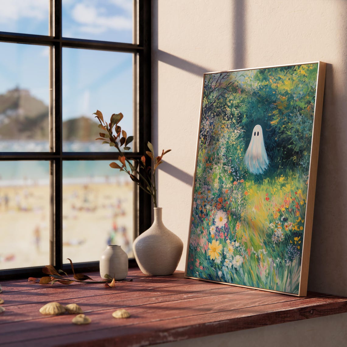 Friendly Ghost in a Lush Secret Garden of Wildflowers Art Poster - Image 5