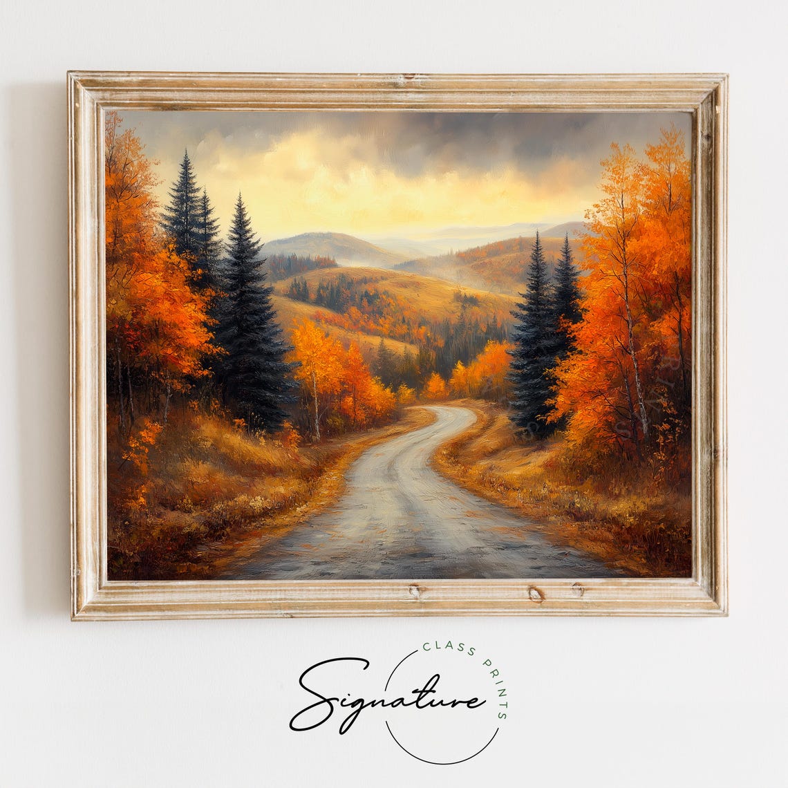 Winding Road Through Autumn Pines And Golden Trees Mountain Poster