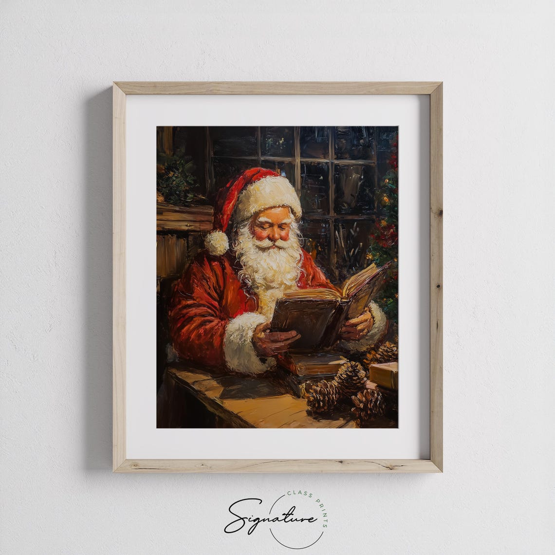 Santa Claus Reading a Book by Lamplight in a Cozy Cabin Poster - Image 2