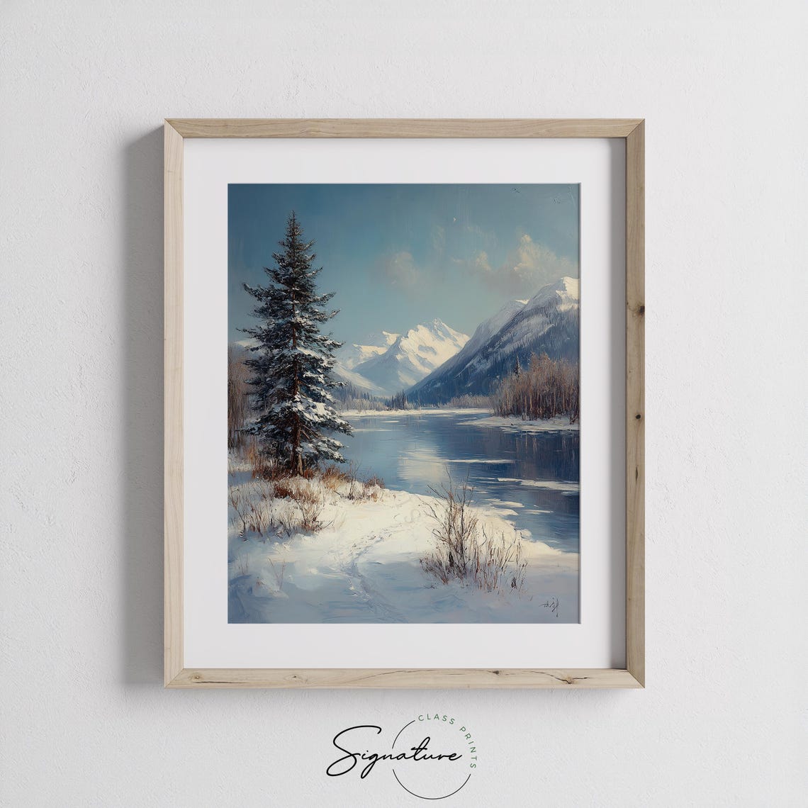 Snow Covered Pine Tree By A Frozen Blue Mountain Lake Poster - Image 2