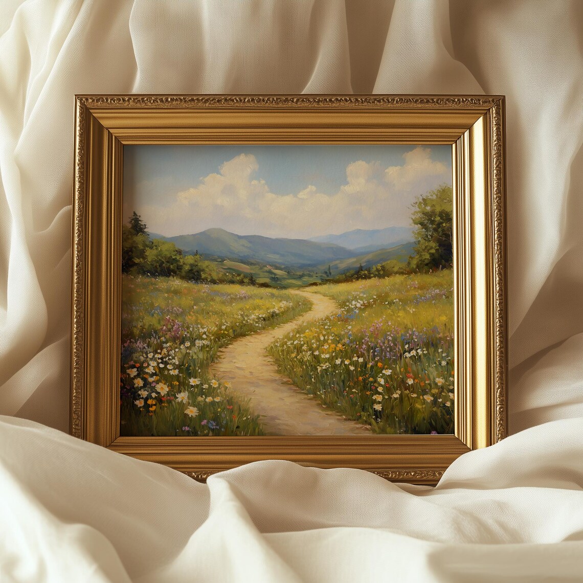 Path Through Wildflower Meadow, Rustic Cottagecore Art Print - Image 5