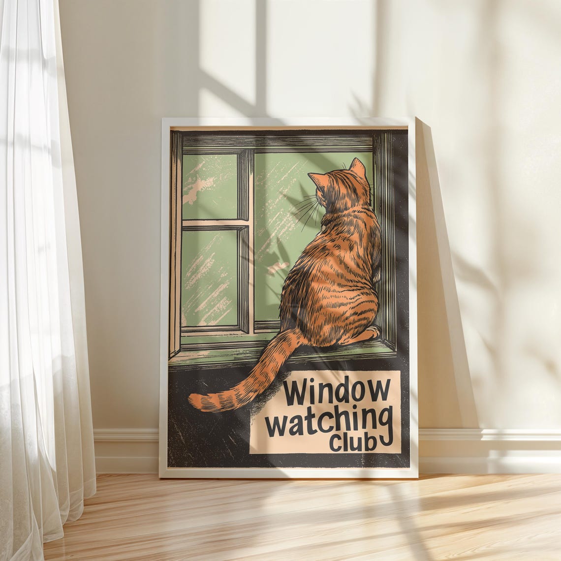 Funny Window Watching Club Orange Tabby Cat Retro Cat Poster - Image 5