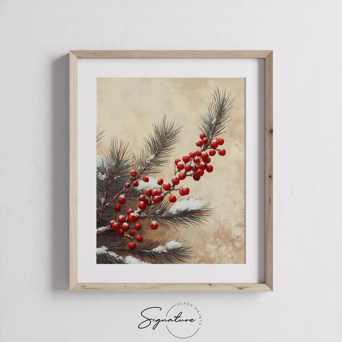Red Winterberries on Snowy Branches Vintage Botanical Poster - Image 2