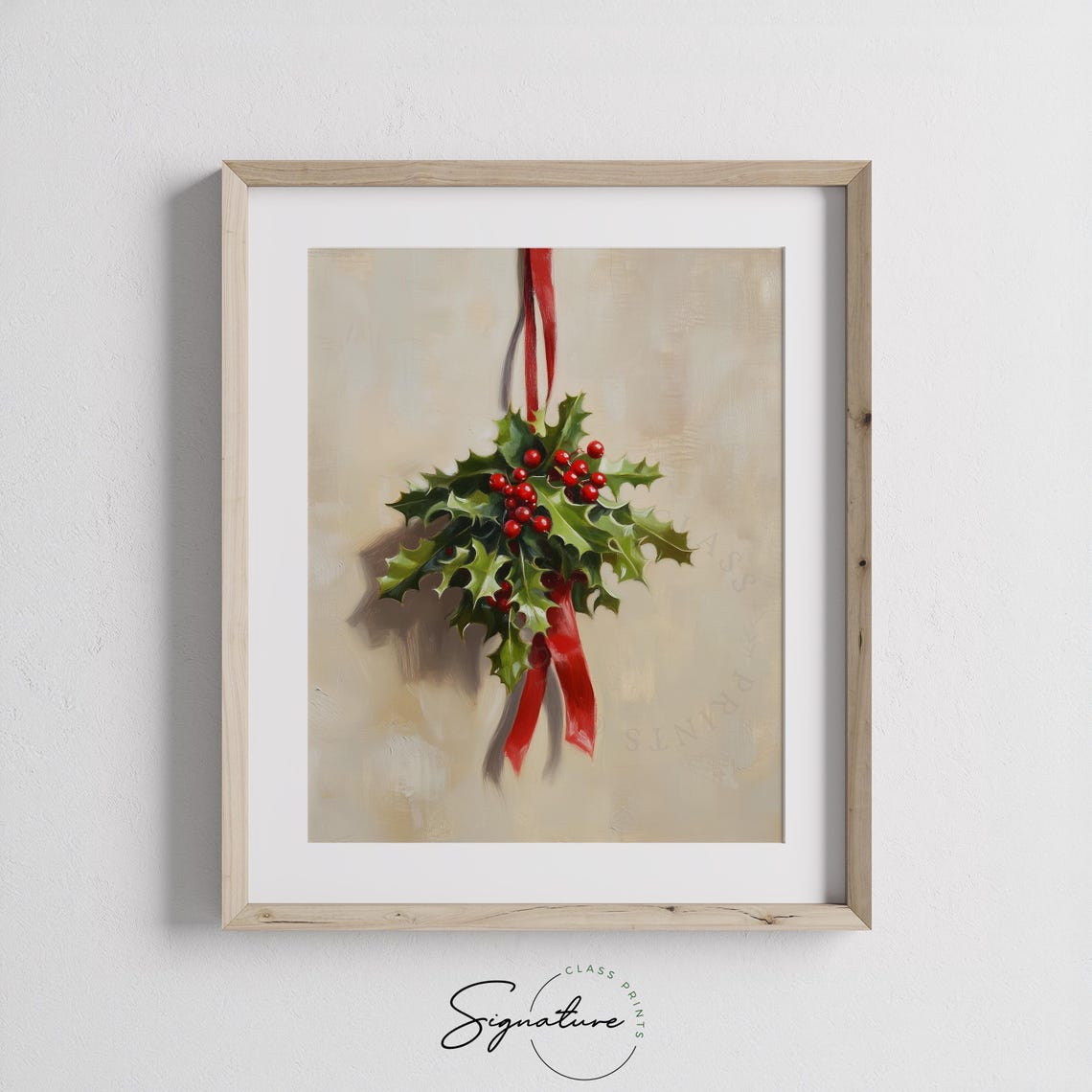 Hanging Holly Bouquet with Red Ribbon Christmas Botanical Poster - Image 2