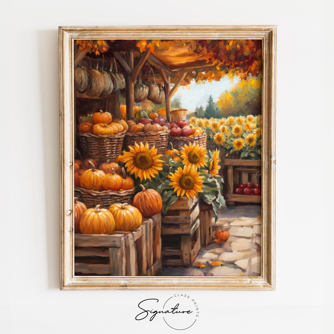 Fall Farmers Market With Pumpkins And Sunflowers Harvest Poster