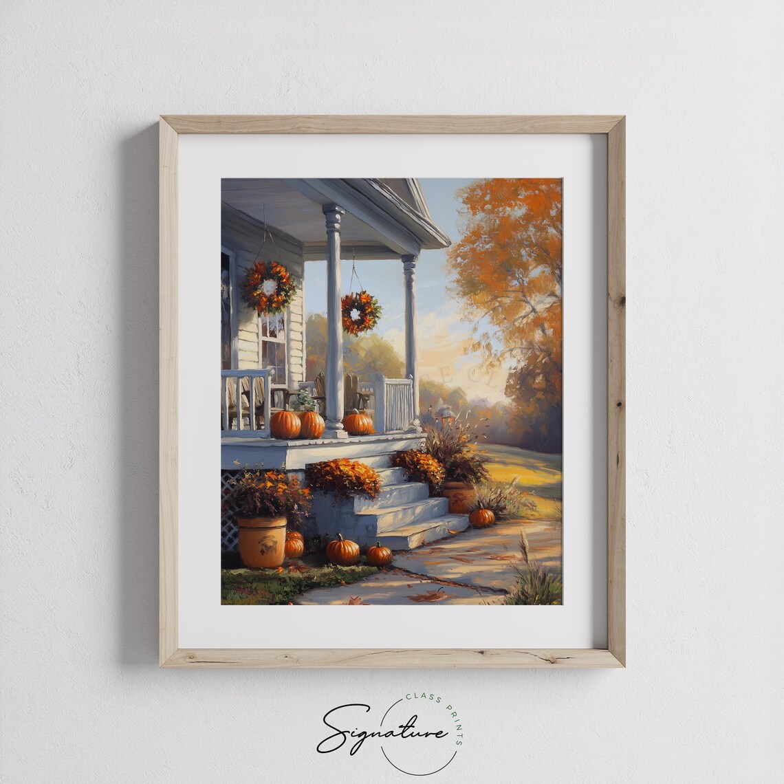 Farmhouse Porch With Pumpkins Hanging Wreaths Autumn Glow Poster - Image 3