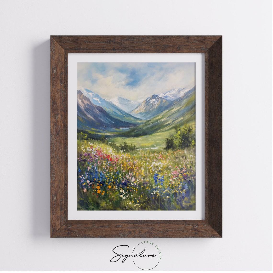 Alpine Valley Wildflower Meadow Beside Lake Mountain View Art Poster - Image 4