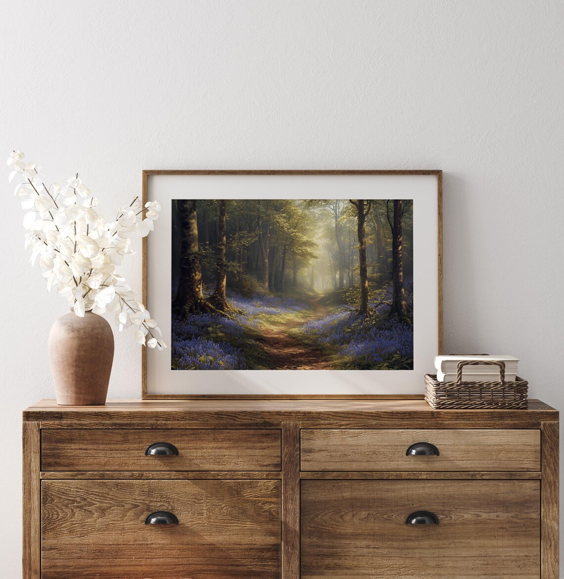 Bluebell Forest Pathway, Rustic Woodland Scene Art Print - Image 3