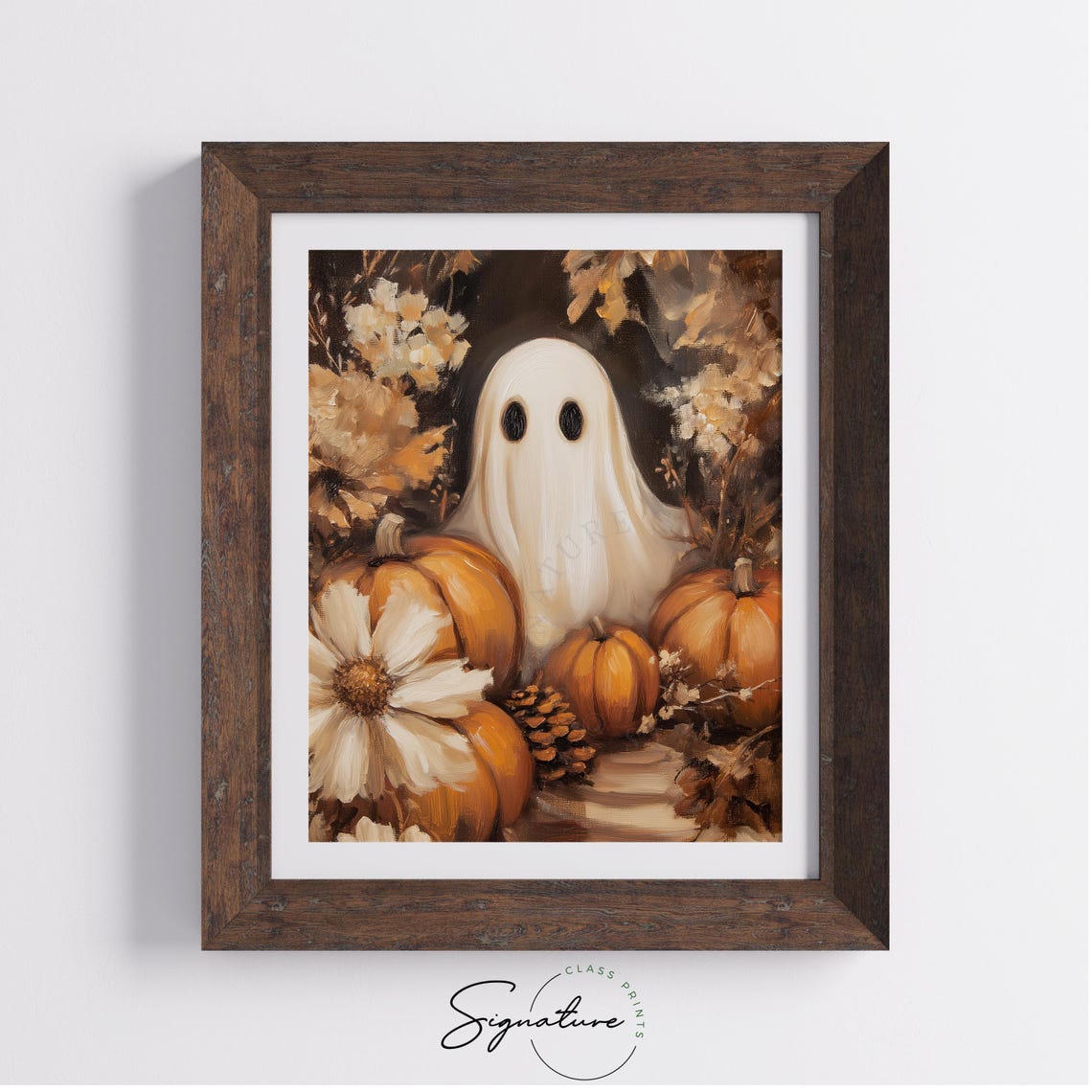 Ghost Smiling Over Pumpkins Daisies and Pinecones Autumn Poster - Image 4