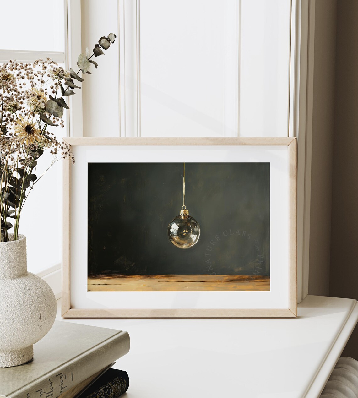Vintage Glass Bauble Christmas Art Rustic Farmhouse Holiday Wall Art Warm Tones Moody Festive Painting Seasonal Winter Decor 2783 - Image 6