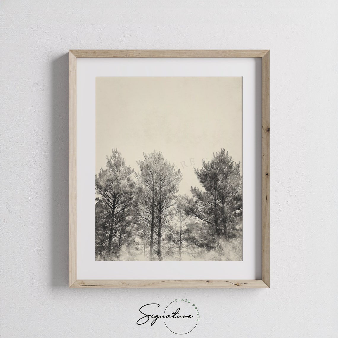 Sparse Pines In Early Snowfall Misty Winter Forest Painting Poster - Image 3