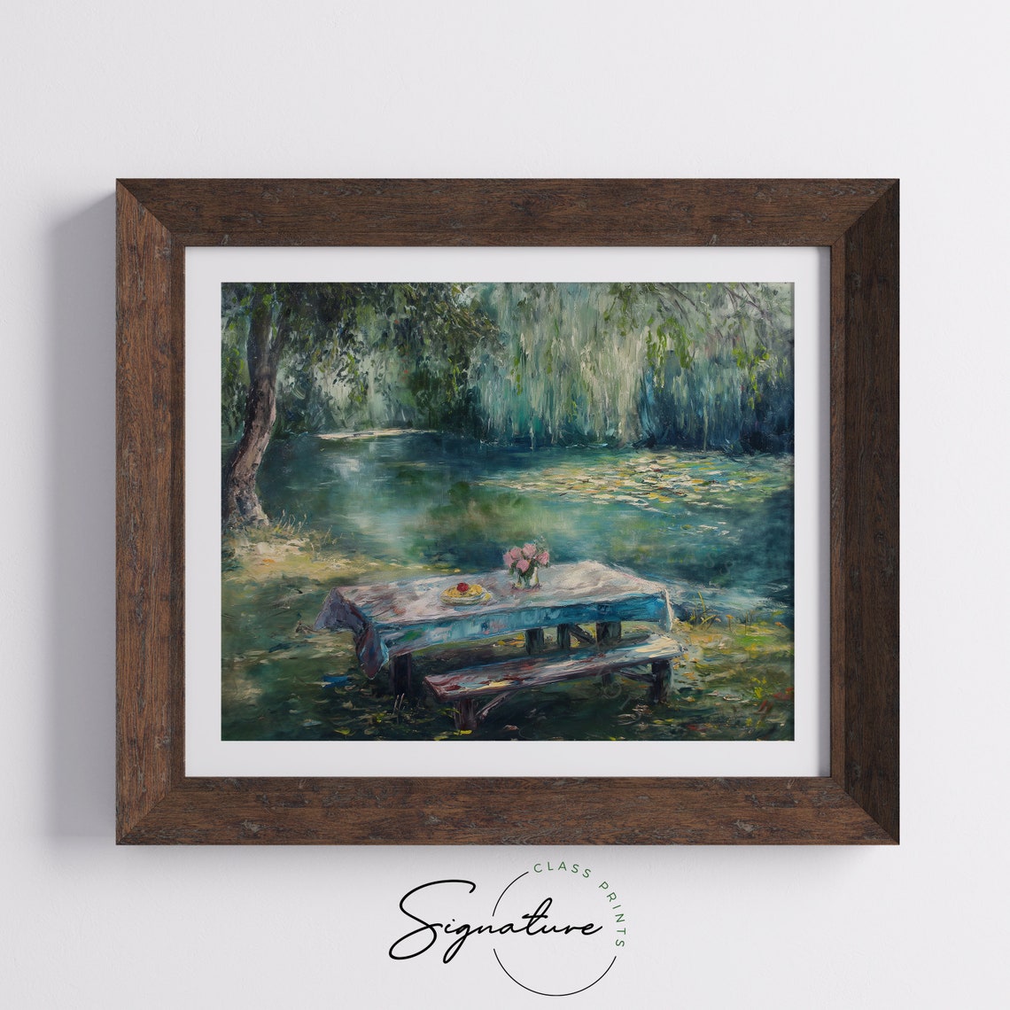 Picnic Table by a Willow Lined Lake Impressionist Summer Poster - Image 5