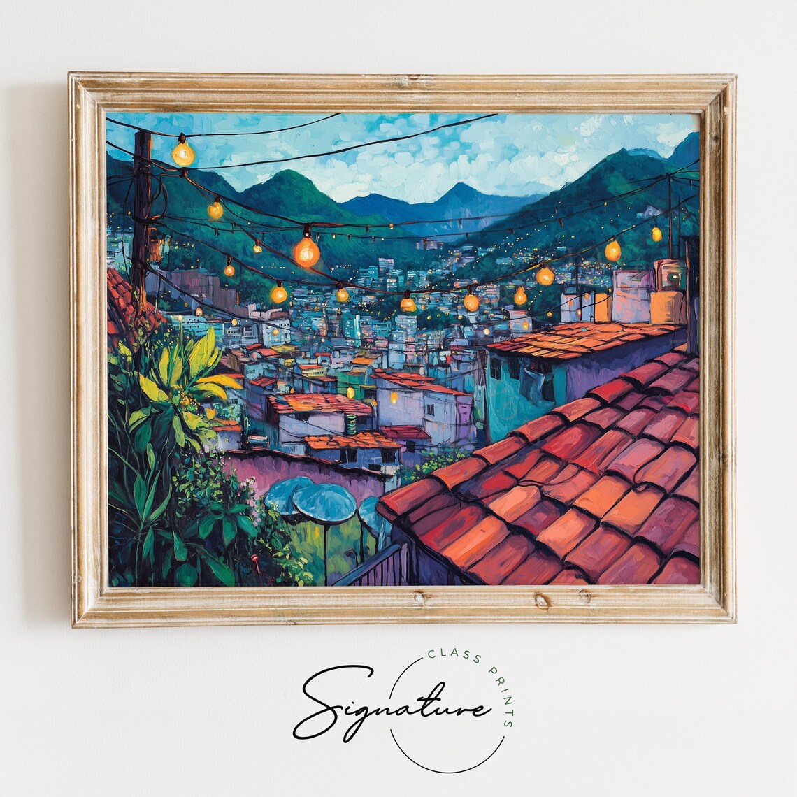Rio De Janeiro Favelas Rooftop Night Art Print
