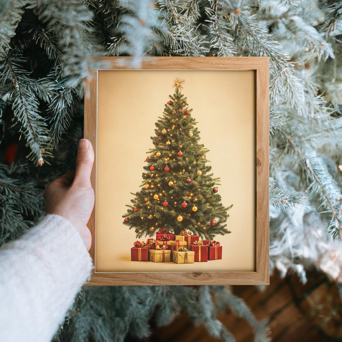 Vintage Christmas Tree With Gifts Warm Retro Holiday Painting Poster - Image 6