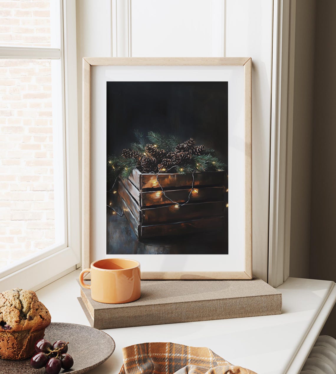 Pinecone Crate Twinkle Lights Painting Cozy Winter Rustic Decor Poster - Image 6