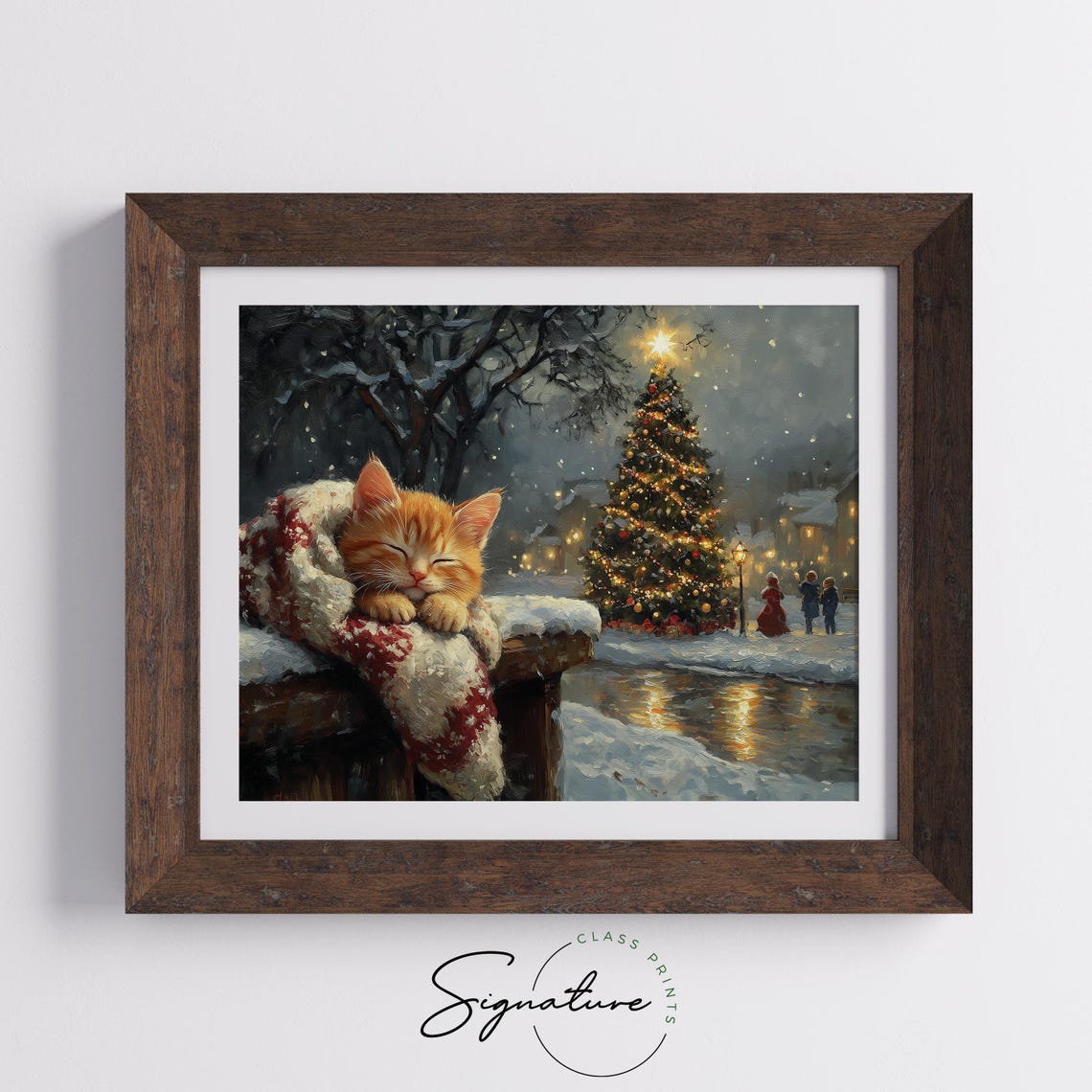 Sleeping Ginger Kitten on Knit Blanket Overlooking Snowy Pond Poster - Image 5