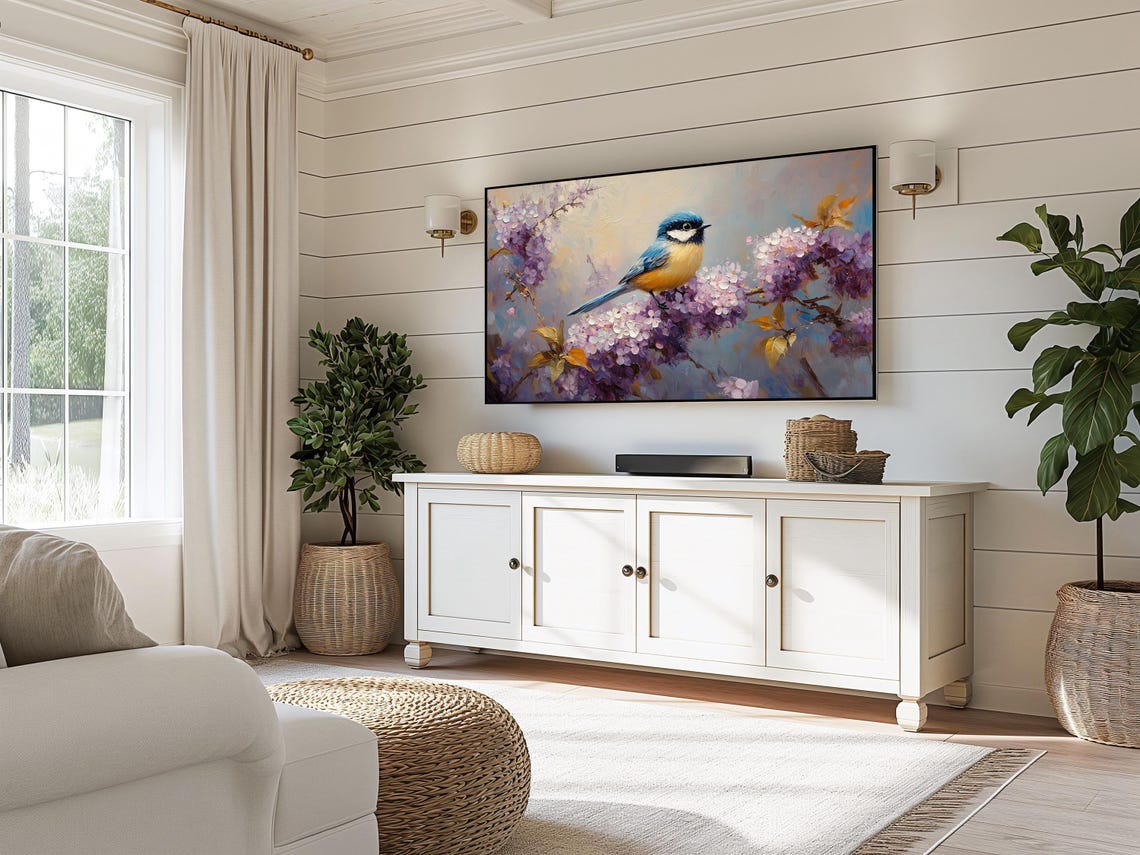 Spring Chickadee On Lilac Blossoms Pastel Bird Canvas Art Print - Image 3