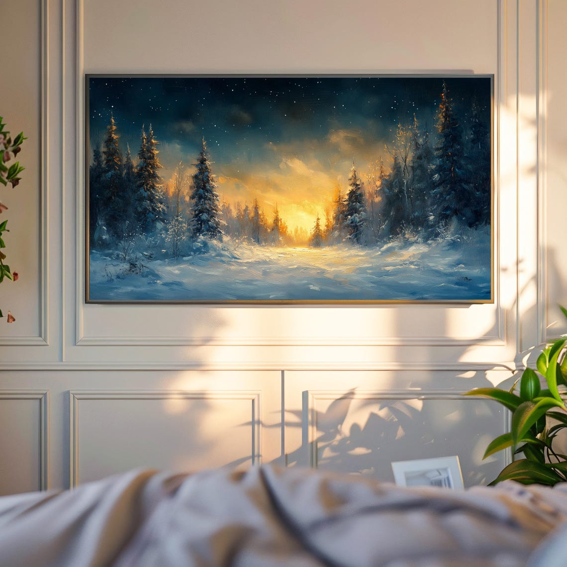 Snowy Starry Night Forest With Warm Golden Sunset Glow Poster - Image 4