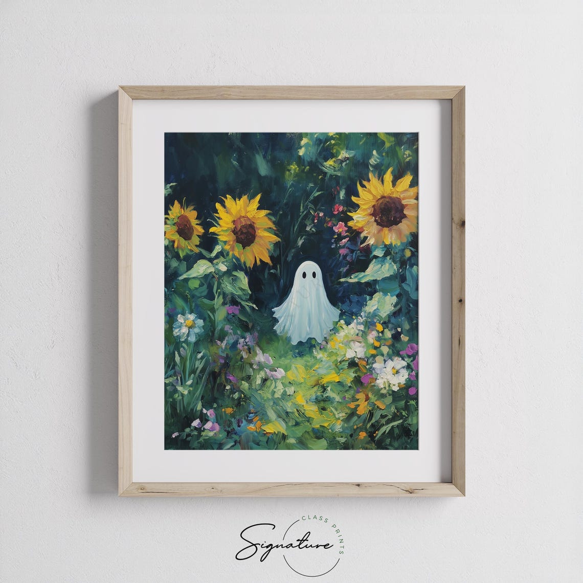 Tiny White Ghost Dark Sunflower Garden Wildflowers Whimsy Poster - Image 3