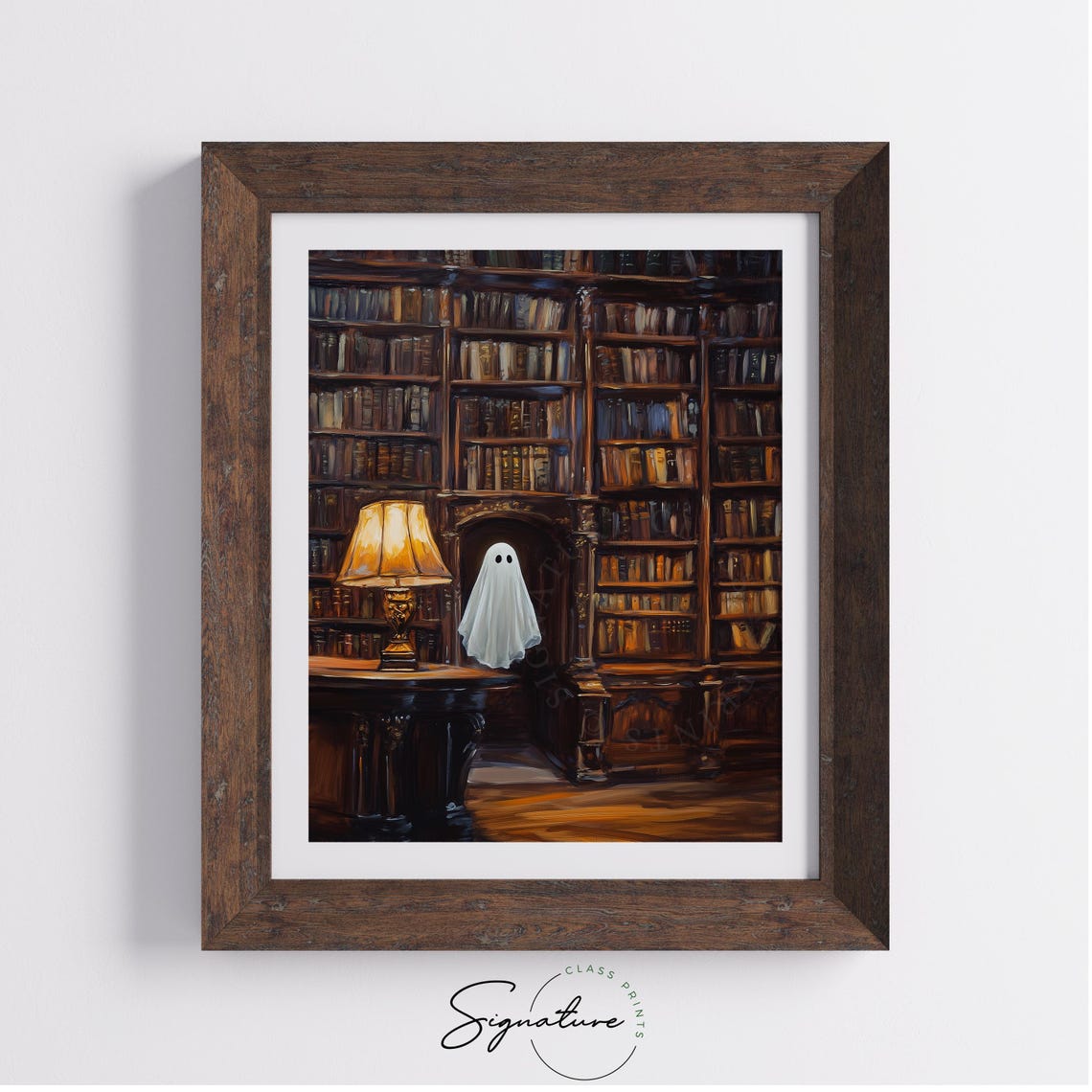 Cute Ghost Grand Library Vintage Bookshelves Lamp Glow Poster - Image 4