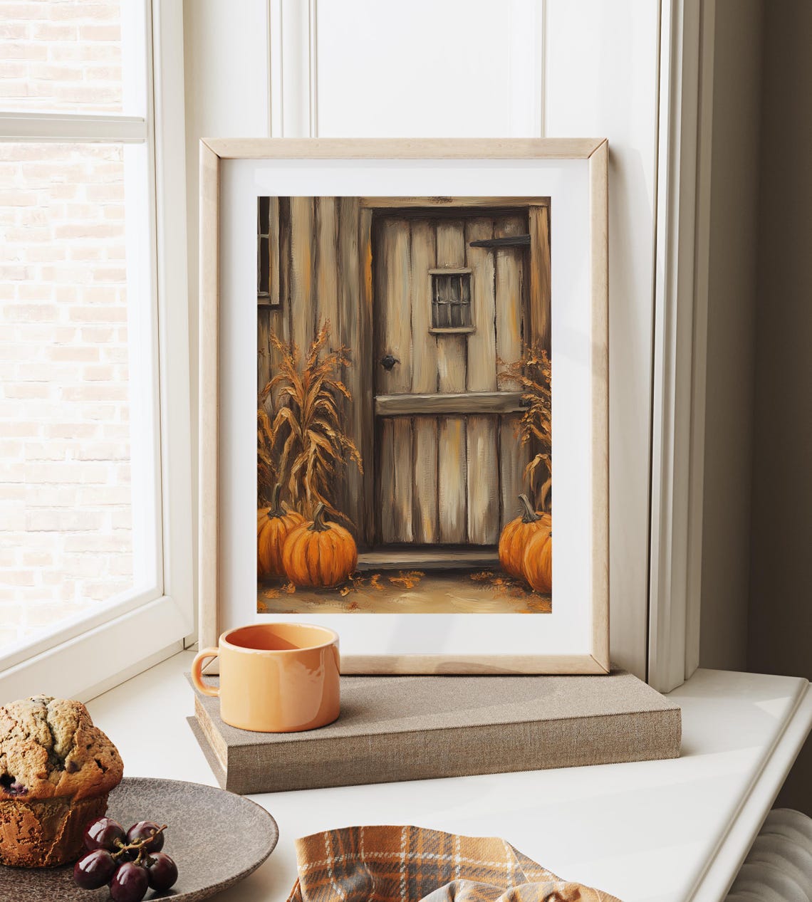 Rustic Barn Door Pumpkins Corn Stalks Fall Farmhouse Scene Poster - Image 6