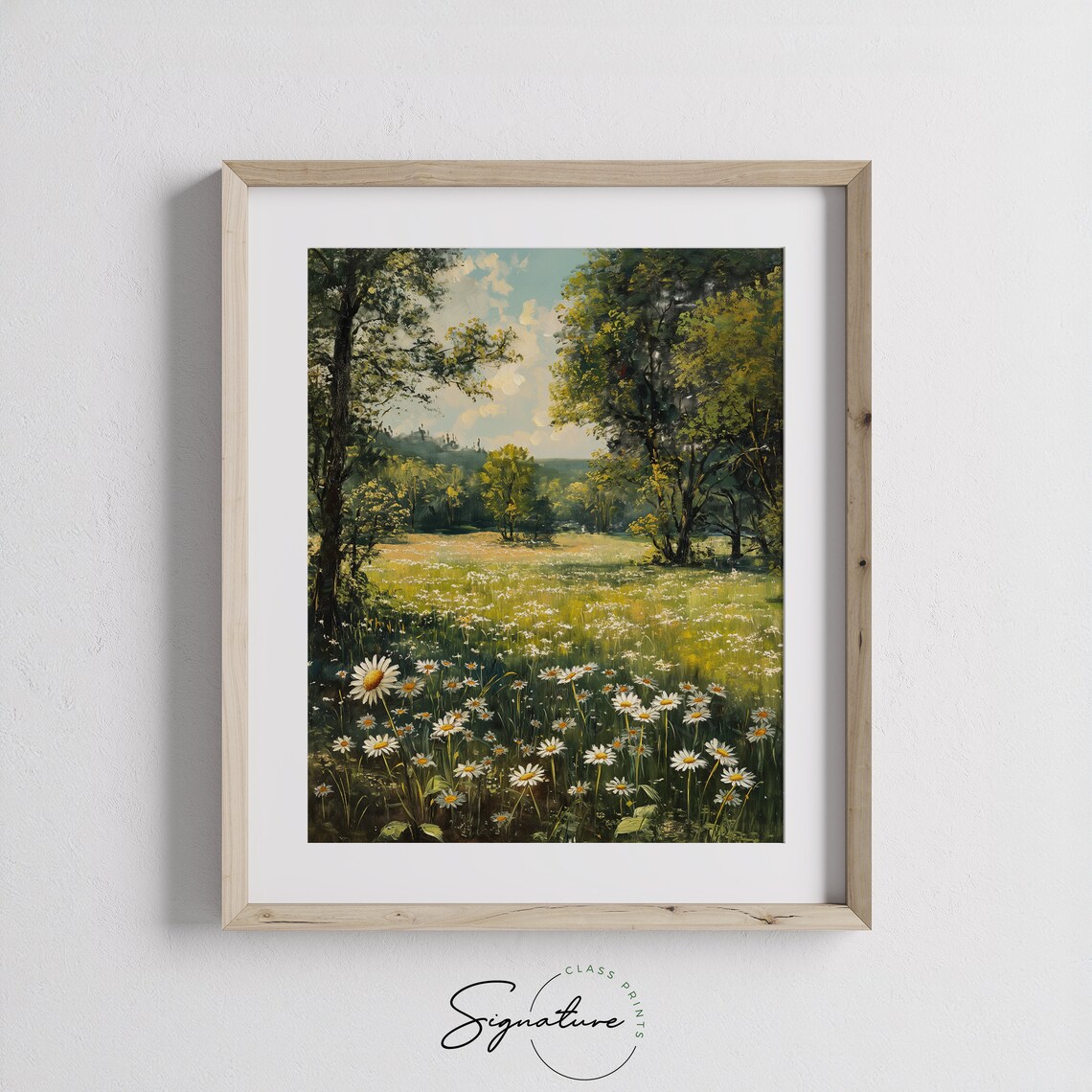 Daisy Meadow Woodland Edge White Flowers Sunny Clearing Nature Oil Poster - Image 3