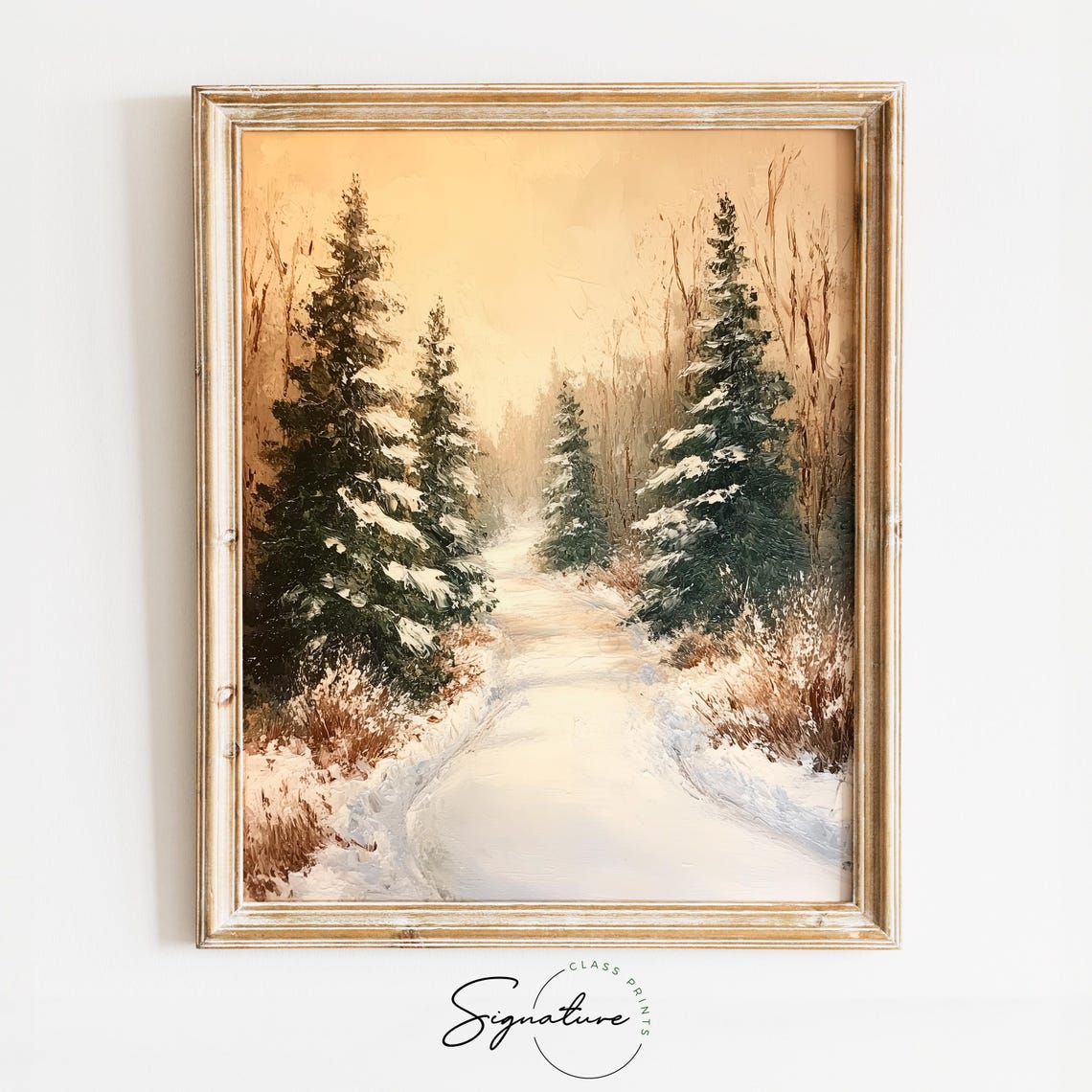 Blue Misty Pine Forest with Snowy Clearing Winter Landscape Poster