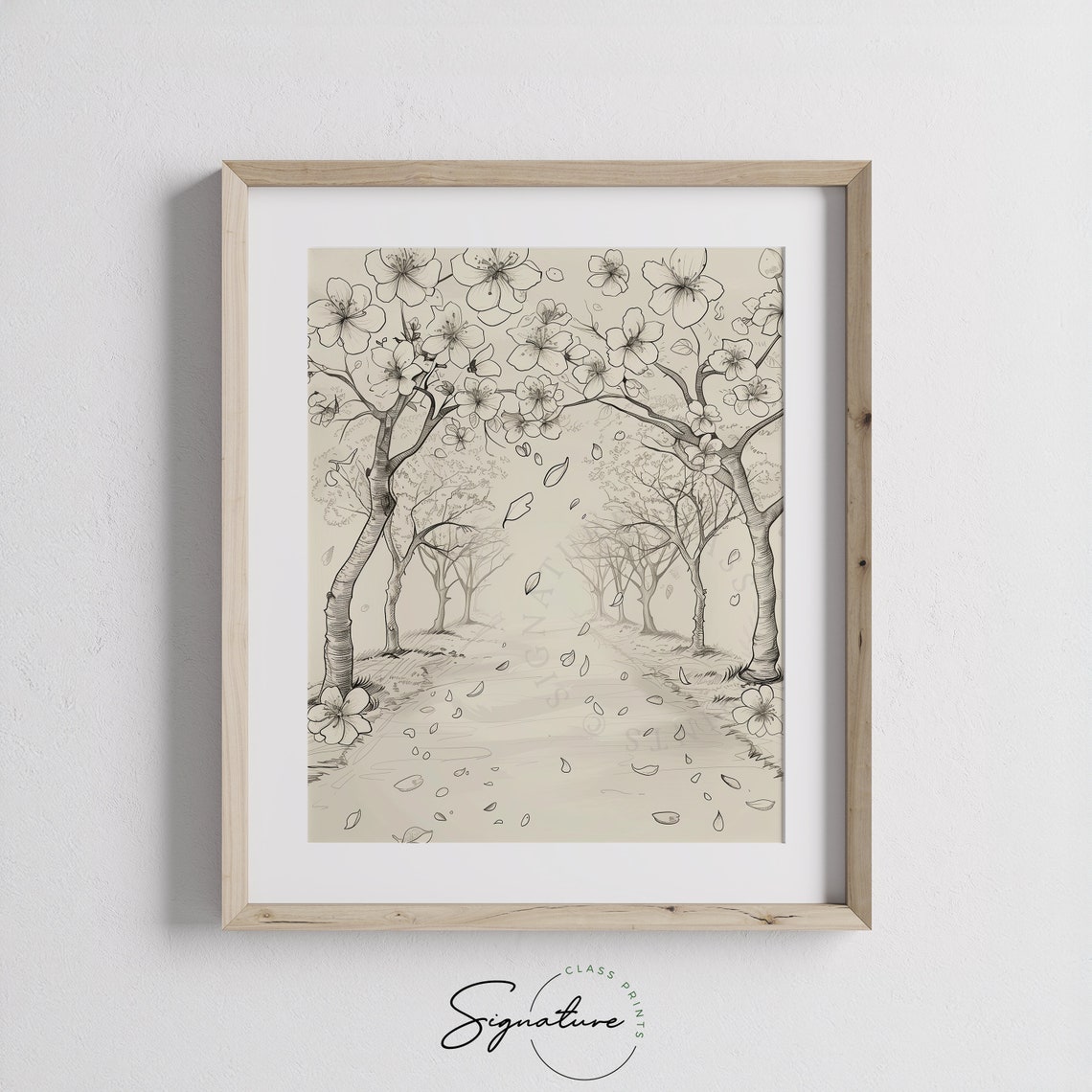 Cherry Blossom Trees Over Path Blooming Botanical Sketch Art Poster - Image 3