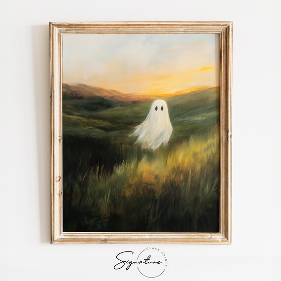 Floating Ghost Rolling Hills Golden Sunset Pastoral Art Poster