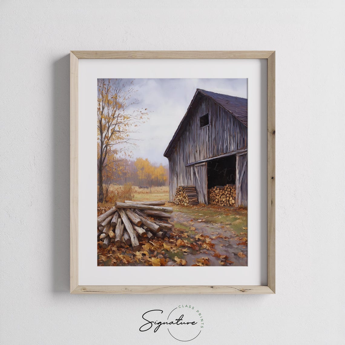 Weathered Gray Barn Firewood Stack Fall Harvest Country Painting Print - Image 3