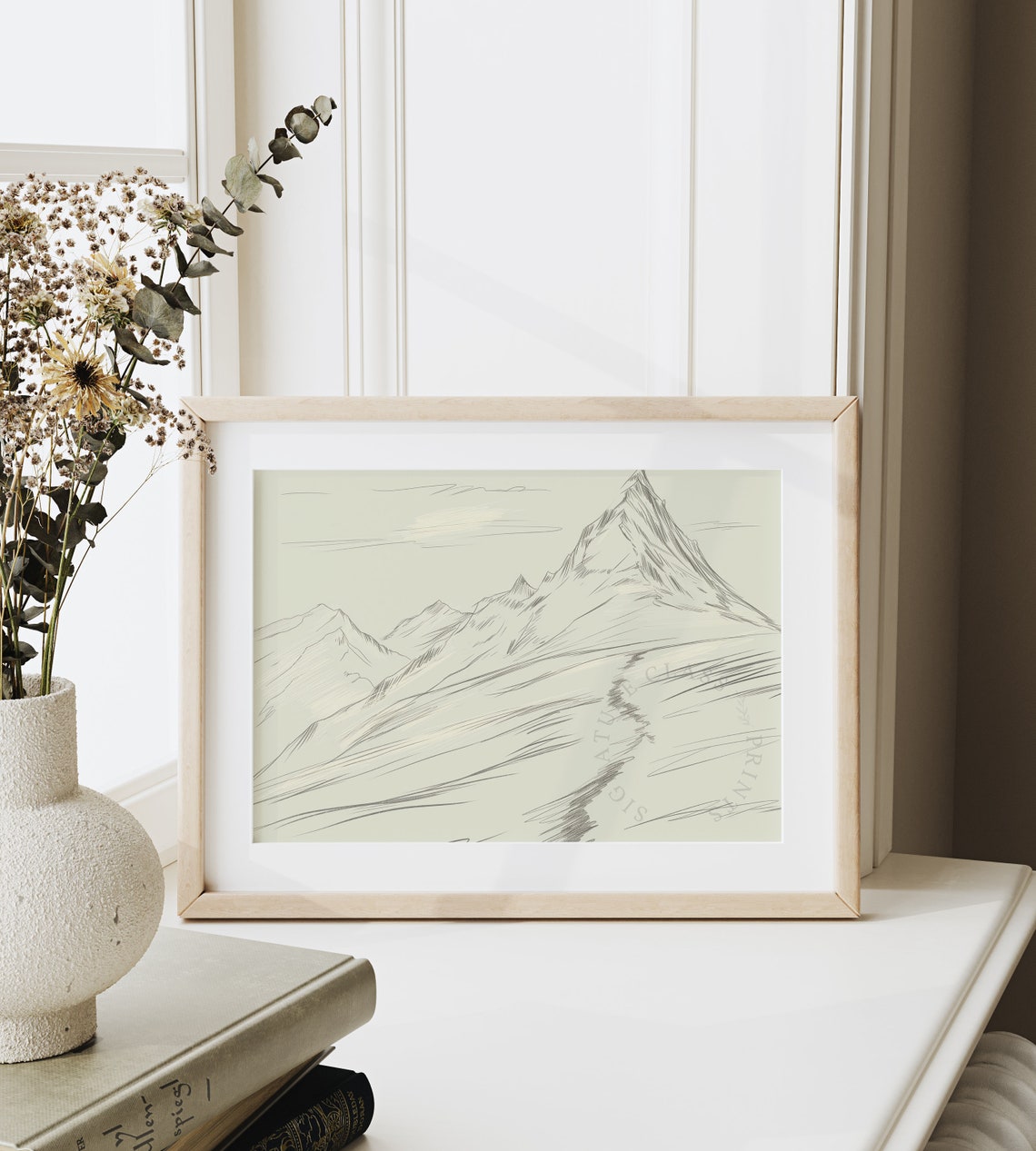 Lonely Mountain Path Monochrome Alpine Winding Peak Sketch Poster - Image 6
