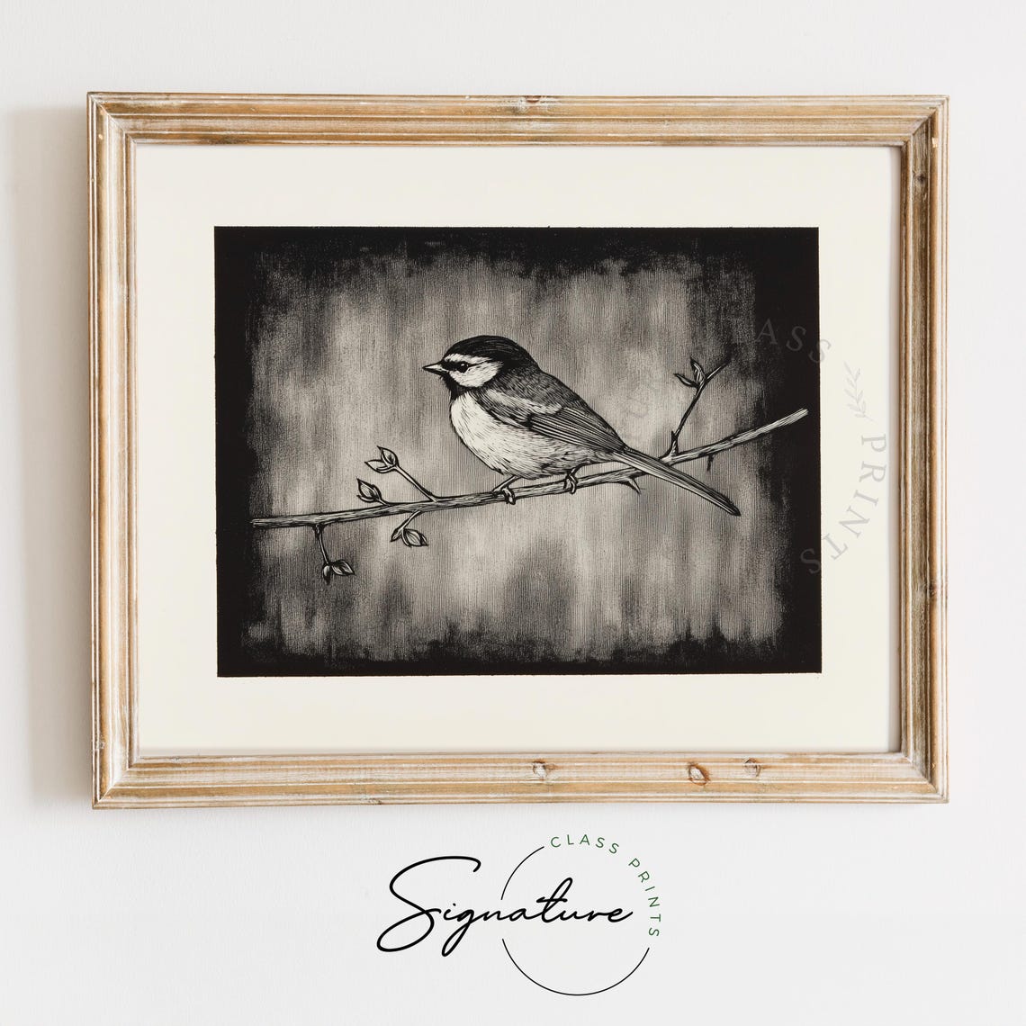 Chickadee On Winter Branch Black And White Sketch Art Poster