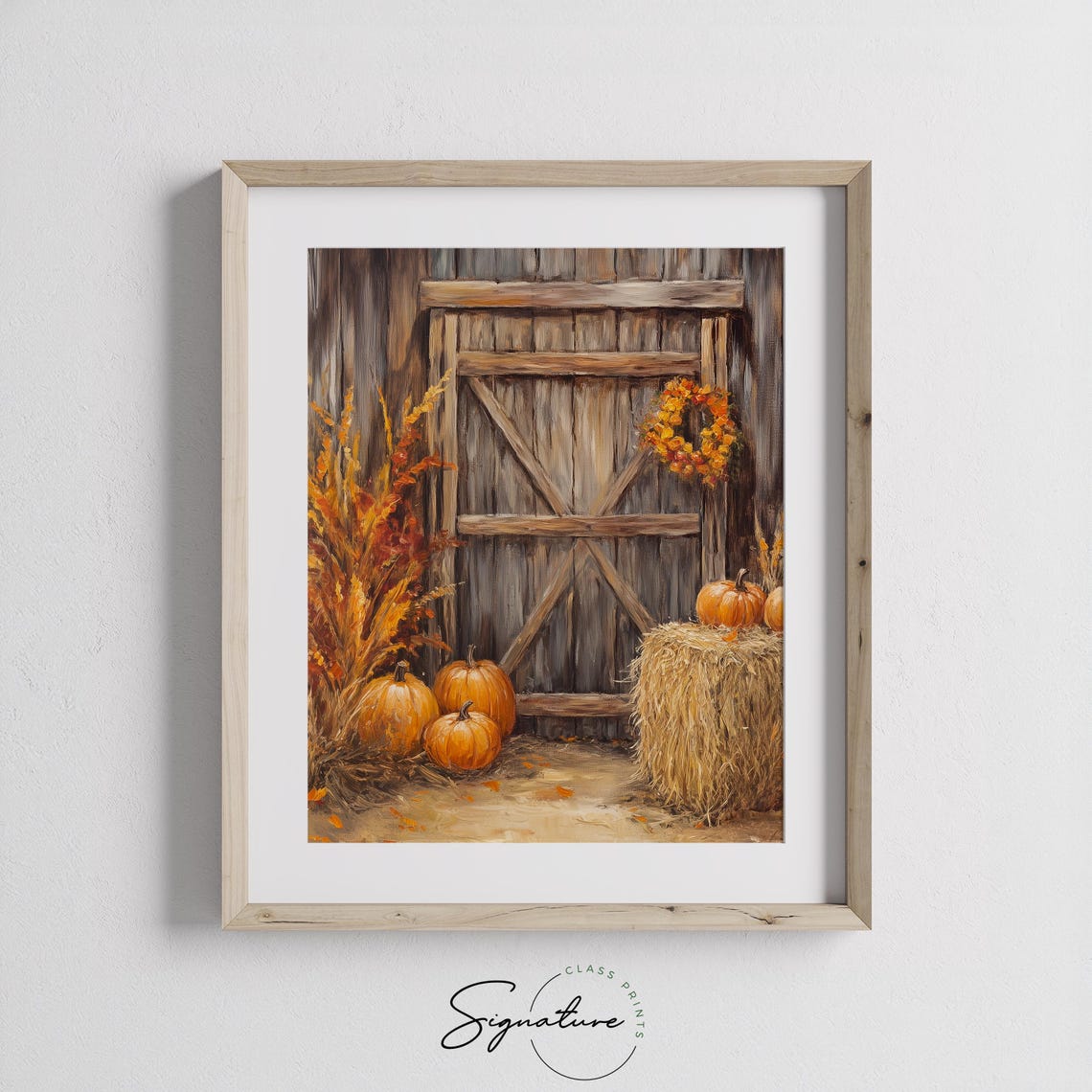Rustic Barn Door With Pumpkins Hay Bales And Wreath Fall Poster - Image 3